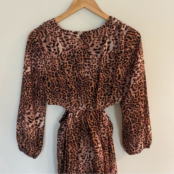 Anthropologie Ranna Gill Leopard Printed Cut Out Midi Dress XS - Picture 8 of 9